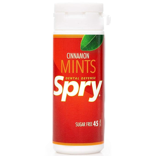 Spry Xylitol Cinnamon Mints Sugar Free Candy - Promote Oral Health, Increase Saliva Production, Stop Bad Breath, Non-GMO, Gluten-Free, 45 Count (Pack of 1)