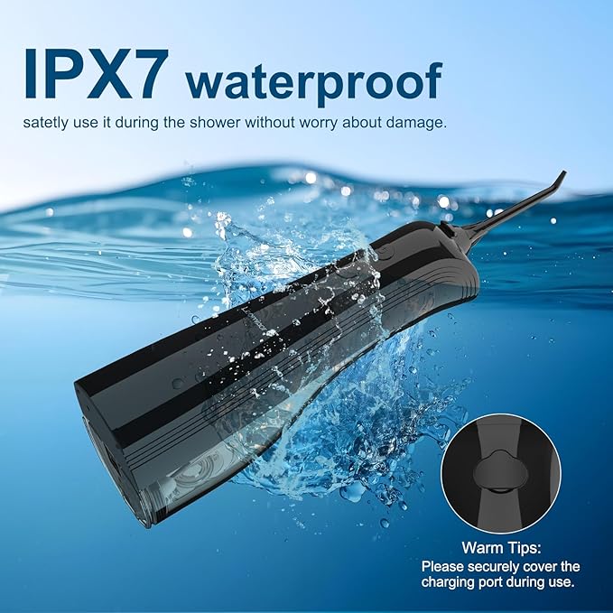 Leominor Water Dental Flosser - 5 Modes Cordless Portable Oral Irrigator, IPX7 Waterproof, Rechargeable Teeth Cleaner Upgrade Datchable Tank Professional Flossing Cleaning Pick for Home Travel (Black)