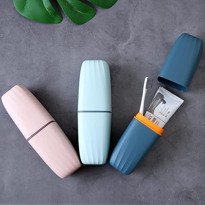Toothbrush Cup Toothbrush Holder with Cover Travel Boothbrush Holder Portable Toothbrush Case and Carrier for Bathroom School Business Trip(Blue)