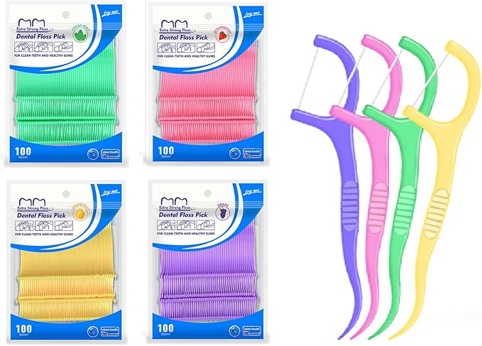 Fruit Flavored Floss，toothpicks，Cleaning Teeth，Ultra-fine Dental Floss Stick, Fight Tooth Decay and Keep Your Teeth Clean，Teeth Cleaning Tool (400 Pieces (Bagged/Single line), Mixed Flavors)