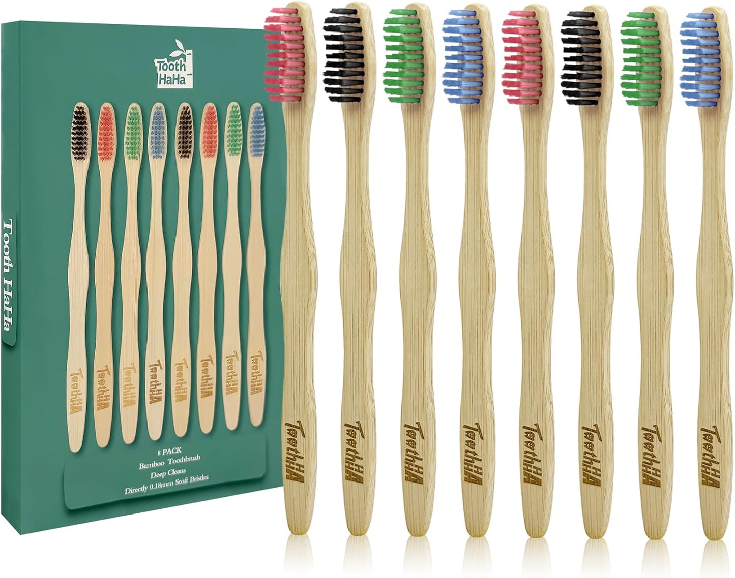 Bamboo Toothbrushes, Medium Bristles BPA-Free Bristles Toothbrushes for Adults - Eco-Friendly, Natural Wooden Toothbrush 8 Pack