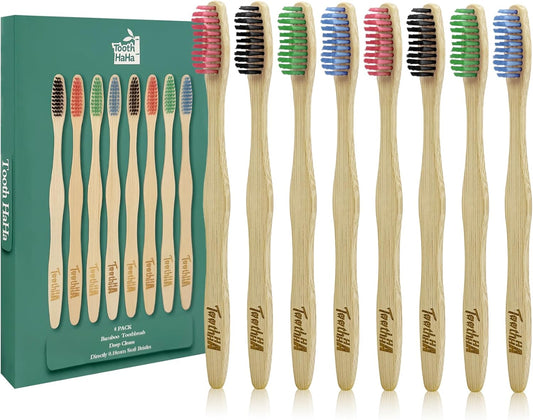 Bamboo Toothbrushes, Medium Bristles BPA-Free Bristles Toothbrushes for Adults - Eco-Friendly, Natural Wooden Toothbrush 8 Pack