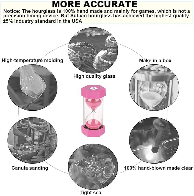 SuLiao Unbreakable Pink Sand Hourglass - 15 Minute Timer, Small Sand Clock for Kids, Games, Classroom, Kitchen, Decorative