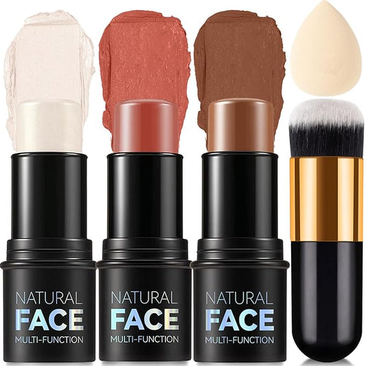 3-in-1 Cream Contour Stick Set - Fair (7+9+11) - Blush, Contour & Highlighter - Long Lasting, Waterproof - Matte & Dewy Finish