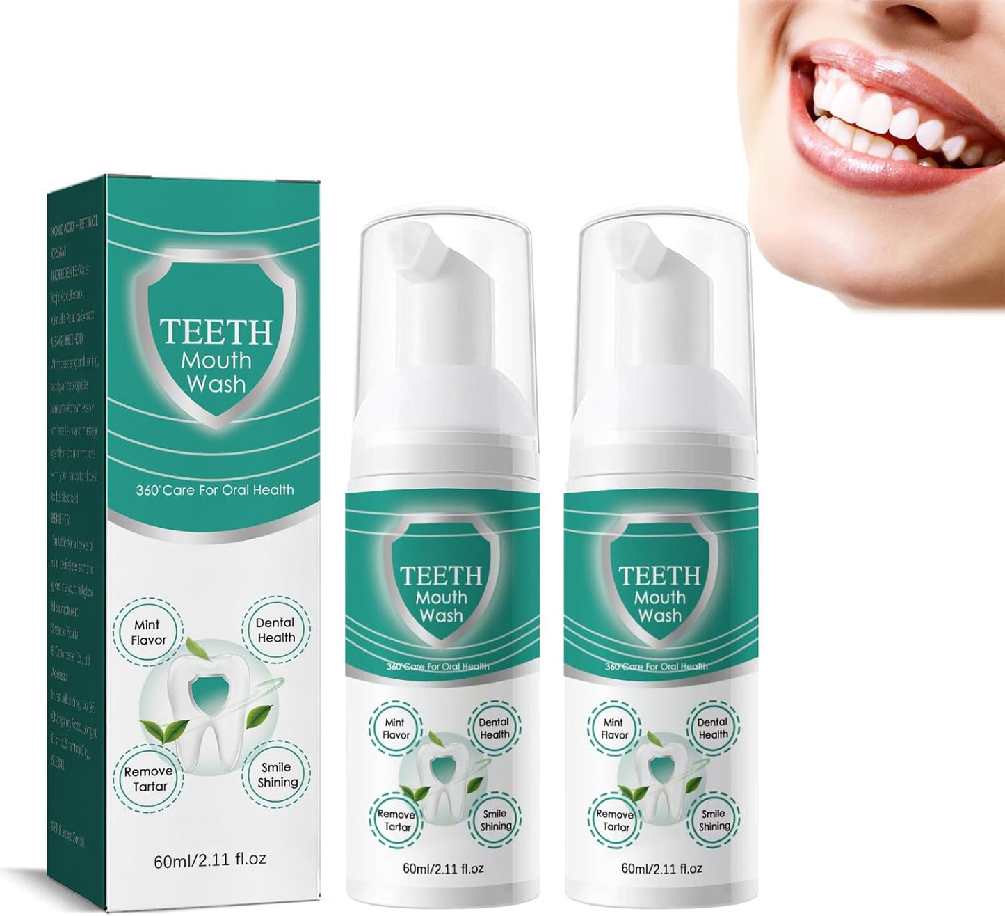 Teeth Total Care Mouthwash,Ultra-Fine Herbal Teeth Mouthwash Foam,Mint Taste Repair Toothpaste for Sensitive Teeth,Refreshing Breath,Clean Tooth & Gums Deeply,Solve All Oral Problems (2pc)
