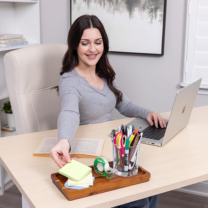 Bathroom Vanity Tray 11.8 x 5.9 inches of Natural Acacia Wood - Elegant Organizer for Cosmetics, Jewelry, Perfume, Candle, Key - Premium Wood Tray for Bathroom, Kitchen, Countertop, Toilet Tank, Sink