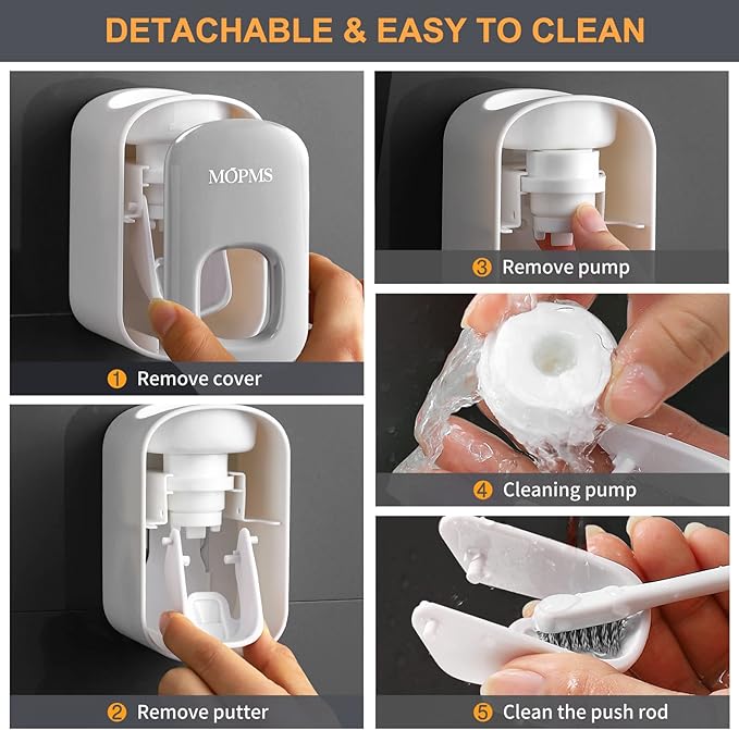 MOPMS Toothpaste Dispenser Wall Mounted for Bathroom Automatic Toothpaste Squeezer for Kids and Adult (Grey-2Pcs)