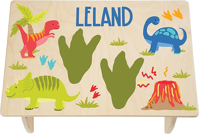 Dinosaur Step Stool for Toddlers- BloomOwl Personalized Wood Kids Step Stool with Name for Kitchen Sink, Bathroom, Potty Training, Toilet, Kitchen Sink- Sturdy and Safe- Made in USA (Dinosaur)