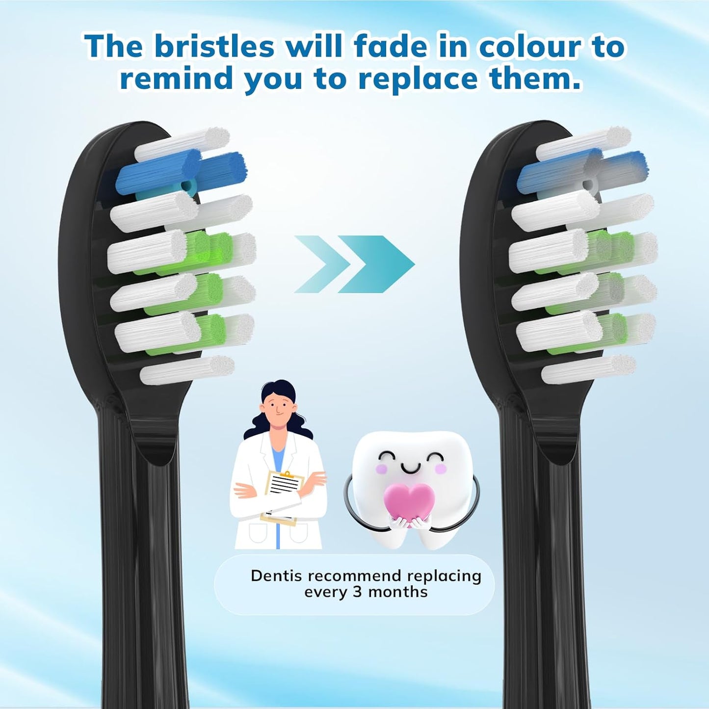 6 Pack Replacement Replacement Brush Heads for Waterpik Sonic Fusion Flossing Toothbrush Compatible with Sonic Fusion SF01/SF02 and Sonic Fusion 2.0 SF03/SF04- Black with Caps