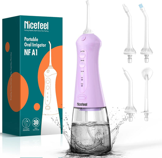 Nicefeel Water Dental Flosser Teeth Pick - Fast Charge Cordless Teeth Cleaner, 3 Modes Portable Oral Irrigator, IPX7 Waterproof Electric Water Dental Flosser for Tonsil Stone, 300ML Tank