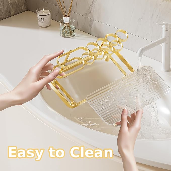 Electric Toothbrush Holder for Bathroom Countertop 5 Metal Slots Toothpaste Razor Mouthwash Organizer, Gold