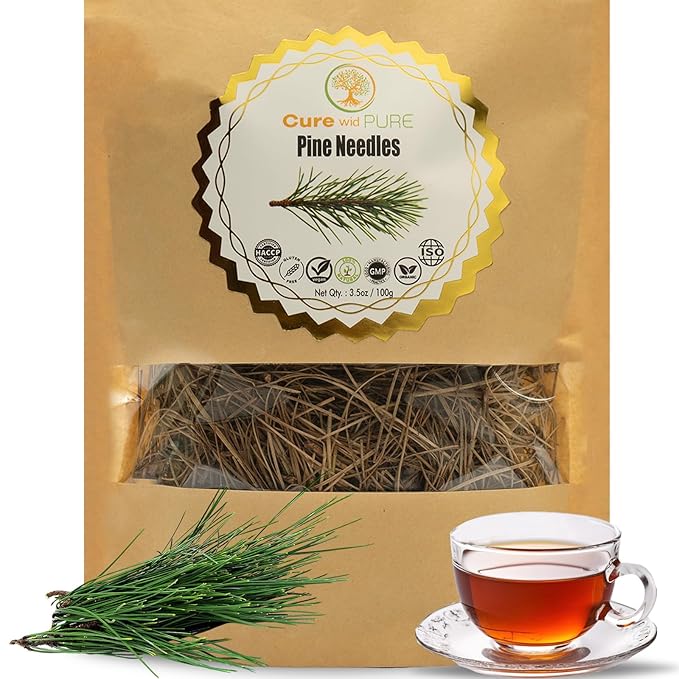 Cure Wid Pure Pine Needle Tea 3.5 Oz – 50 Cups Pine Tea – Wild Harvested from Pakistan in Eco-Friendly Resealable Pouch | Aromatic & Soothing Caffeine-Free Herbal Tea, Antioxidant & Immune Support