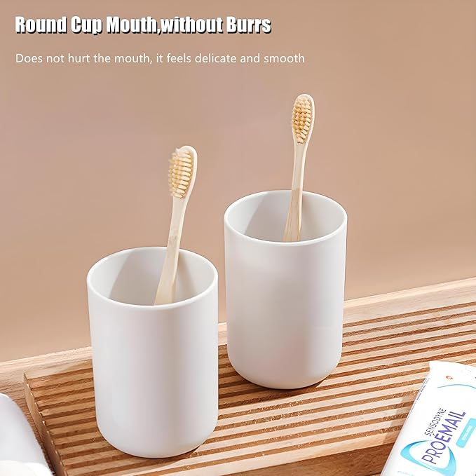 2 Pieces Plastic Bathroom Tumbler Cup Toothbrush Holder Organizer Tumbler Cups for Bathroom Vanity,300ml(White & Grey)