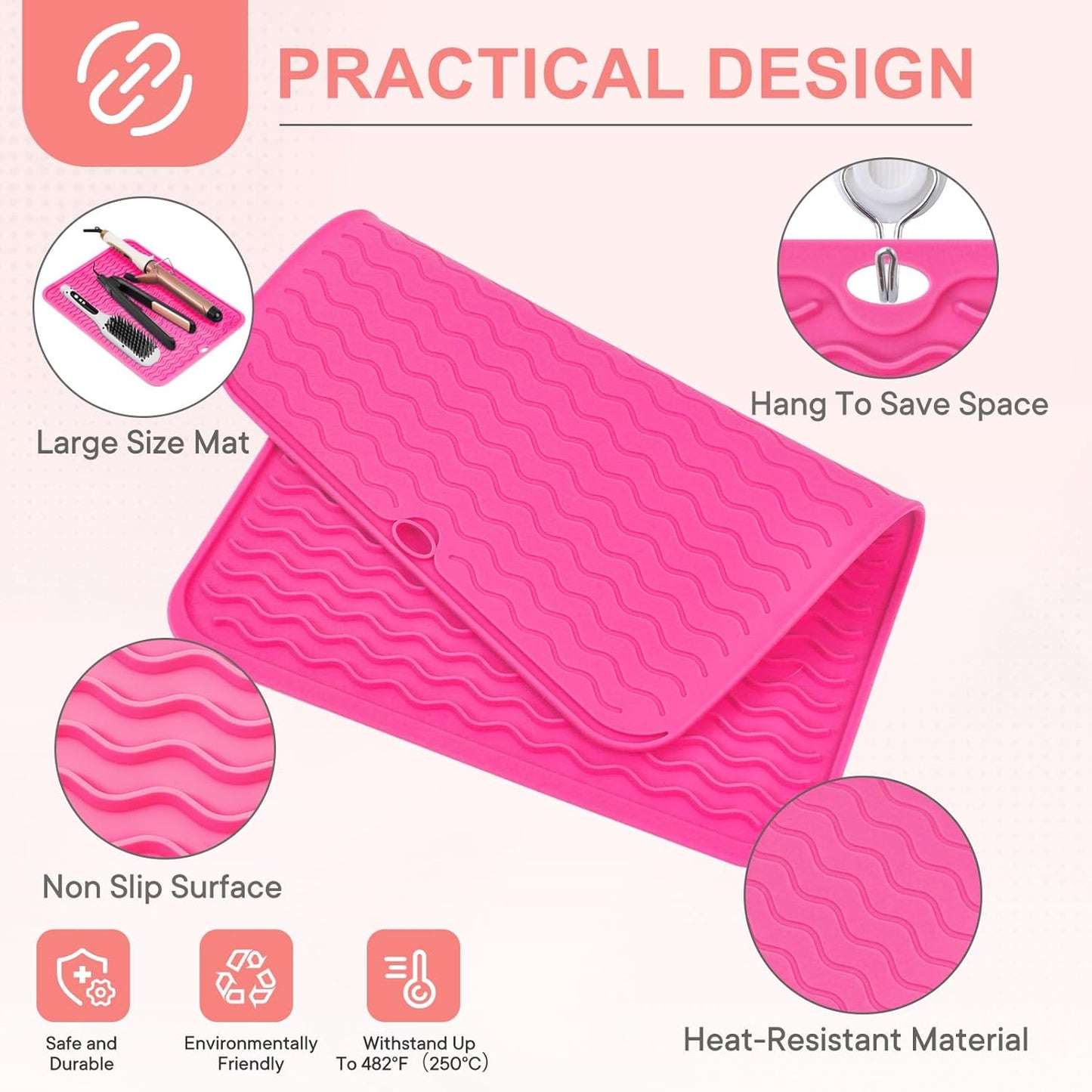 Oversize Silicone Heat Resistant Mat, Portable Travel Mat Cover for Curling Irons, Flat Irons, Hair Straightener and Hot Hair Styling Tools(14.2" x 11")