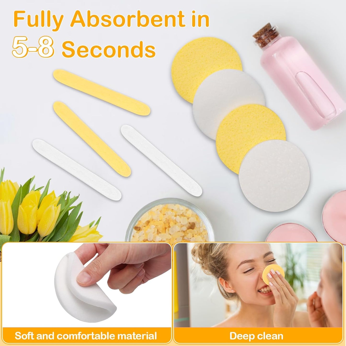 120 Pcs Facial Sponge Compressed, Luxiv Face Cleansing Sponge Estheticians Compressed Makeup Facial Sponge Round Wash Face Sponges for Women Compress Exfoliating Removal Sponge (Yellow+white)