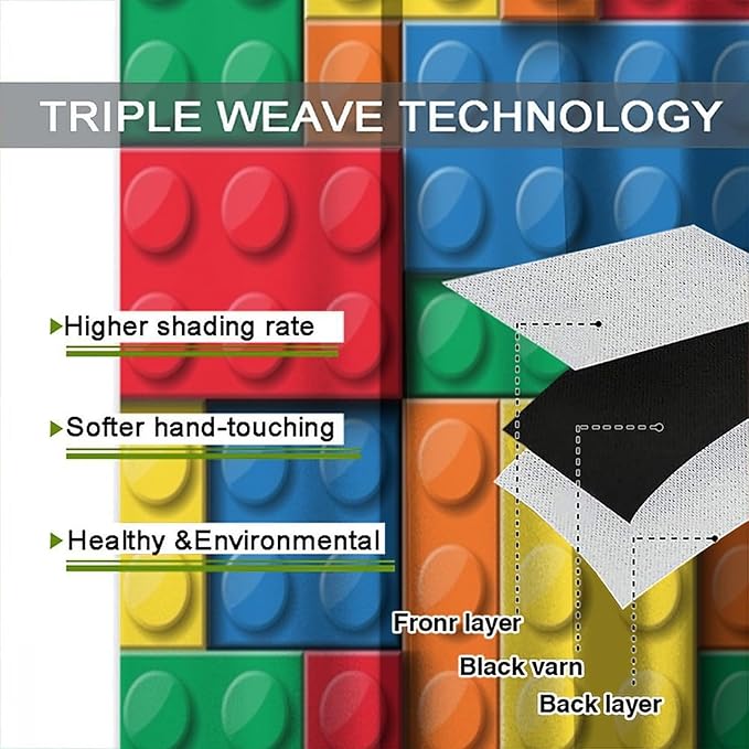 Kids Building Blocks Toy Curtains Children's Room Abstract Outline Colorful Plastic Toys Geometric Bricks Print Curtains for Boys Girls Nursery Curtains 63x63 Inches 2 Panels