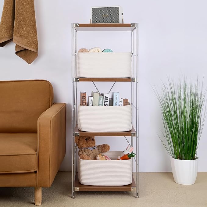 Large Storage Baskets for Shelves, Closet Organizers Bins for Clothes Blanket Towels, Baby Nursery, Toy Baskets Box, Woven Rope Baskets, 17 x 13 x 7.5”, 3 Packs Off White