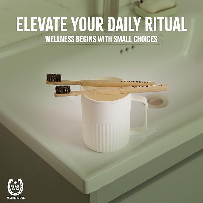 Western SOL Horse Bristle Bamboo Toothbrushes (4-Pack) – Plastic-Free, Biodegradable, Eco-Friendly Toothbrush Set – No Chemicals