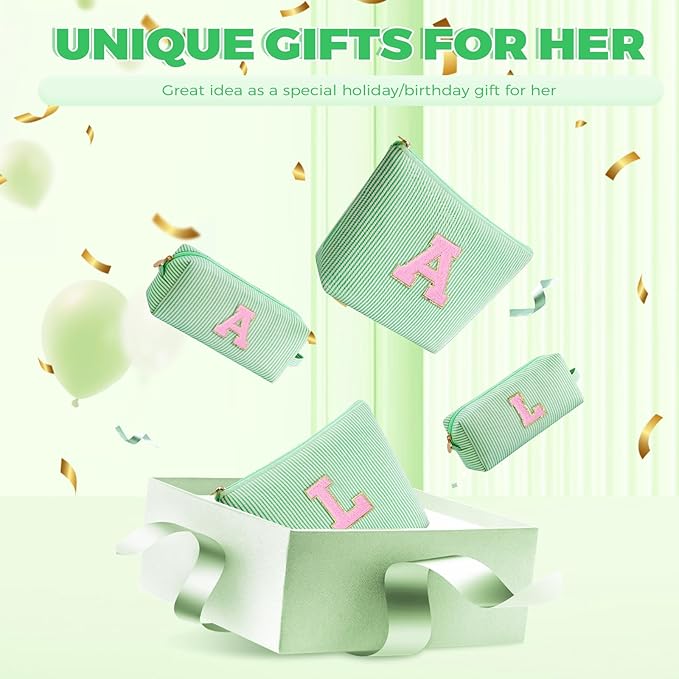 Personalized Makeup Bag for Women Girls - Fashion Cosmetic Bag Trendy Travel Toiletry Bag with Initials Letter - Teen Gifts - Green,N