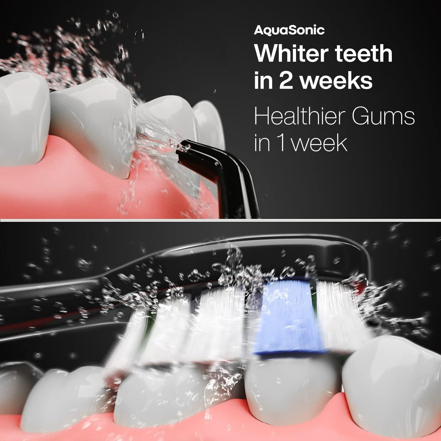 AquaSonic Home Dental Center PRO – Brushing & Flossing Made Easy – Brush & Floss – Power Toothbrush & Water Flosser – Whiter Teeth & Healthier Gums – Black Series Pro+Oral Irrigator