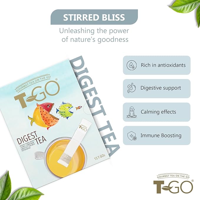 T-GO Digestive Herbal Tea Organic Fennel Ginger & Lemon Balm Blend Caffeine-Free (15 Eco-Friendly Tea Sticks)