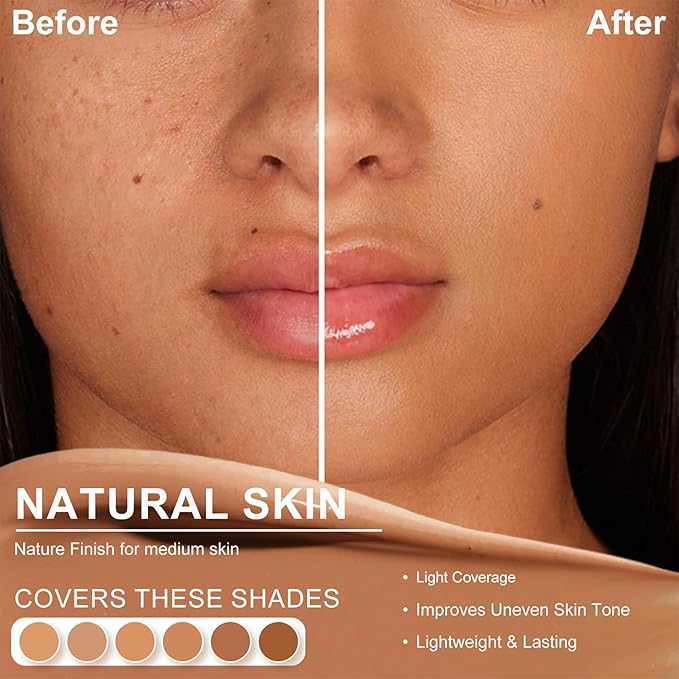 Color Changing Foundation,2 Pack Travel Size, Light Coverage, Improves Uneven Skin Tone, Lightweight & Lasting,Make up for Color Matching Foundation,Nature Finish for Warm Skin 0.42 oz