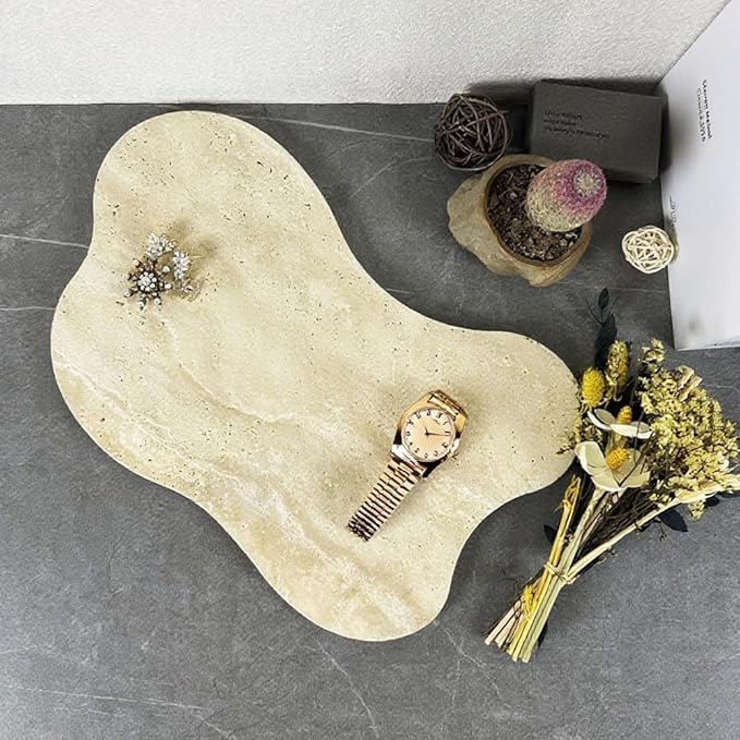 Natural Travertine Tray Luxury Travertine Vanity Organizer Cloud Shape for Bathroom Kitchen Counter, Decorative Tray for Dresser Home Décor