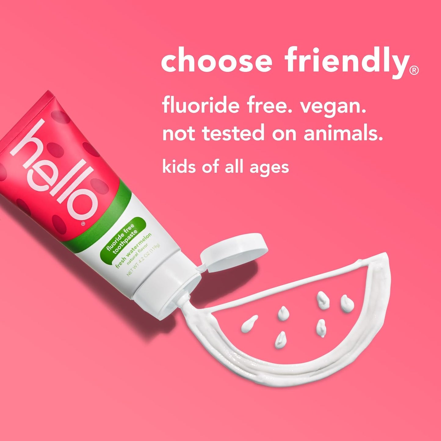 Hello Natural Watermelon Flavor Baby & Kids Fluoride Free Toothpaste, Vegan, SLS Free, Gluten Free, Safe to Swallow for Baby and Toddlers, 4.2 Ounce (Pack of 12)