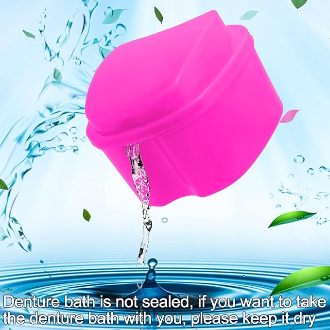 Keedolla 2 Pack Denture Bath Box Cup Retainer Cleaner Case with Strainer Basket, Mouth Guard Cleaning Case Denture Storage Soaking Holder - Black & Rose Red