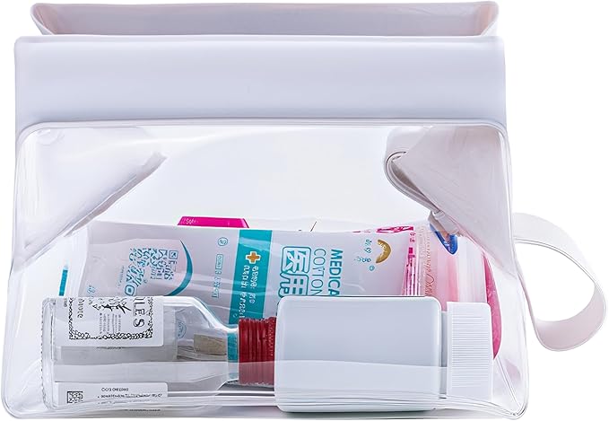 TSA Approved Clear TPU Toiletry Bag with Magnetic Closure Leak Resistant Makeup Bag Cosmetic Pouch Dopp Kit Travel Essentials Bag Magnetic Travel Container Organizer Pouch (Beige)