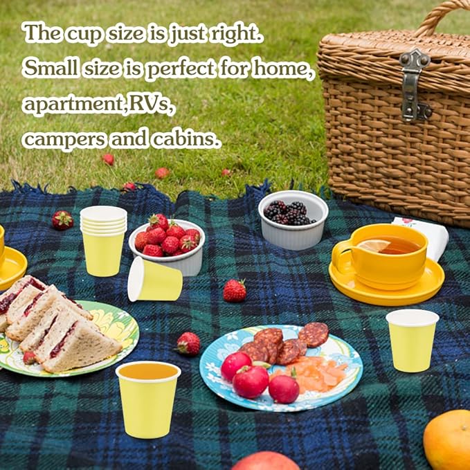 100 Pack 3oz Yellow Paper Cups,Mouthwash Cups, Disposable Bathroom Cups,Small Paper Cups 3oz Ideal for Bathroom, Supermarket, Birthday Party, Picnic and BBQ