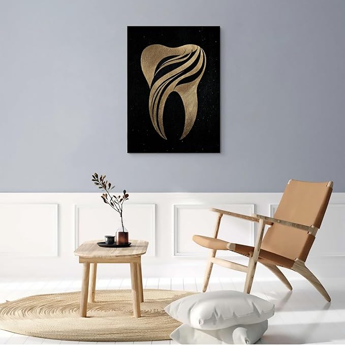 SchindlerBang Elite Dental Office Art,Shimmering Tooth Canvas,Prestige Decor for Award-Winning Practices and Dental Decoration 16x24inch Ready to Hang