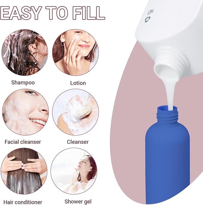 Travel Shampoo Bottle, Empty Plastic Squeeze Bottles 8.8oz with Flip Cap, Lotion Container for Toiletries Travel Size Shampoo and Conditioner