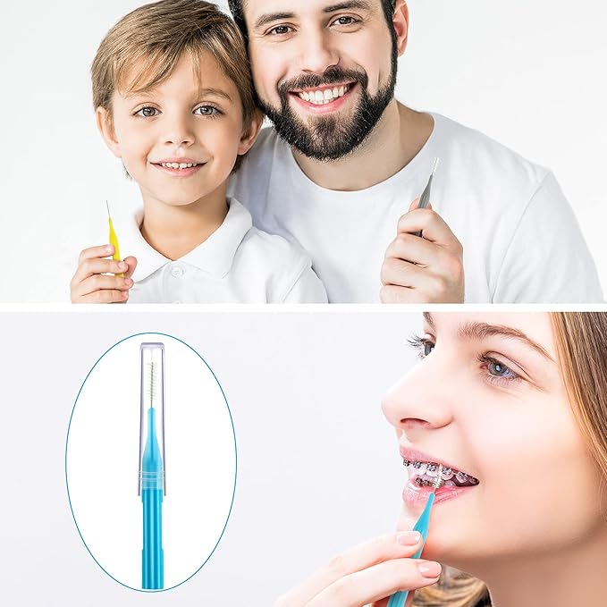 Patelai 50 Pieces Braces Brush for Cleaner Interdental Brush Between Teeth Toothpick Flosses Dental Flossing Head Oral Hygiene Tooth Cleaning Tool(Light Blue, Purple, Yellow, Gray)