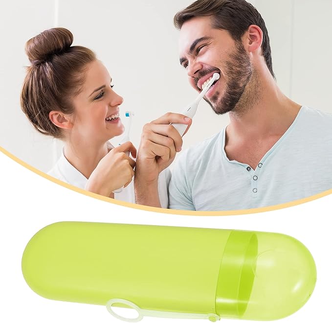 VOCOSTE 1 Pcs, Portable Toothbrush Case with Hook, Plastic, Traveling Toothbrush Holders Case, Travel Business, Yellow, 8.07"x2.36"x1.38"
