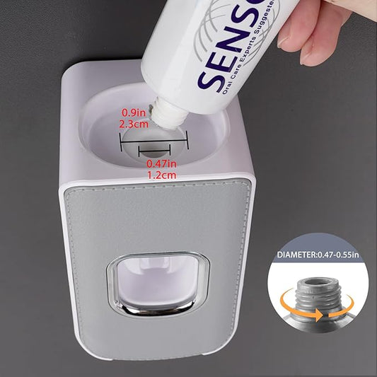 2 Slot Plastic Toothbrush Holder and Toothpaste Dispenser Wall Mounted, Automatic Toothpaste Squeezer, 2 in 1 Tooth Brush Toothpaste Organizer for Shower (Grey)