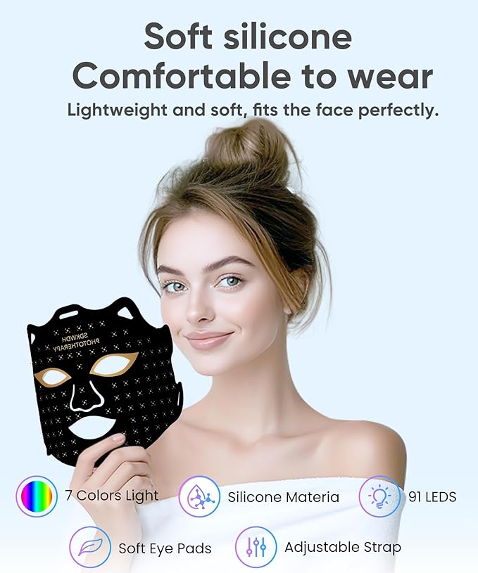 LED Light Therapy Mask, Red Light Therapy for Face - Red Light for Anti-Aging & Wrinkles, Blue for Acne, IR for Deep Repair, At-Home Device, FDA Cleared, Portable & Rechargeable