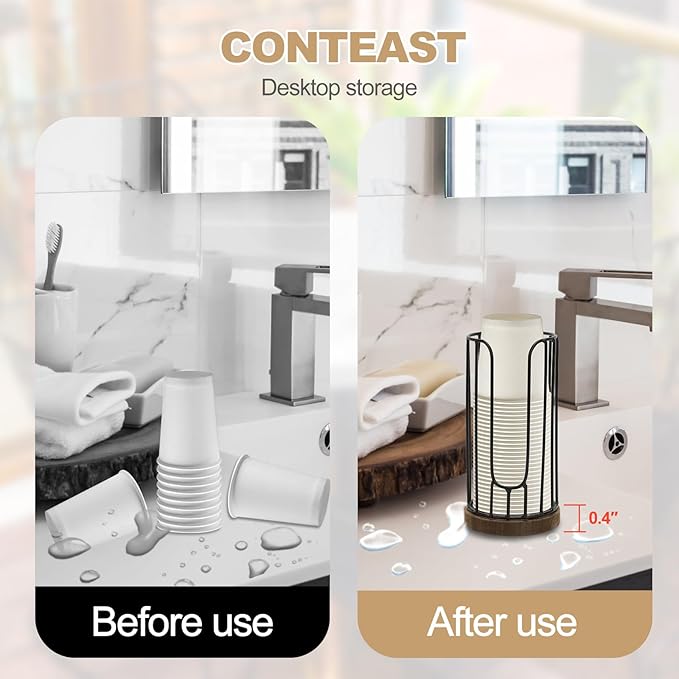 Heightened Rural Style Bathroom Cup Dispenser, Small Disposable Paper Cup Holder, 3oz Disposable Mouthwash Cup Storage Rack, Iron Bathroom