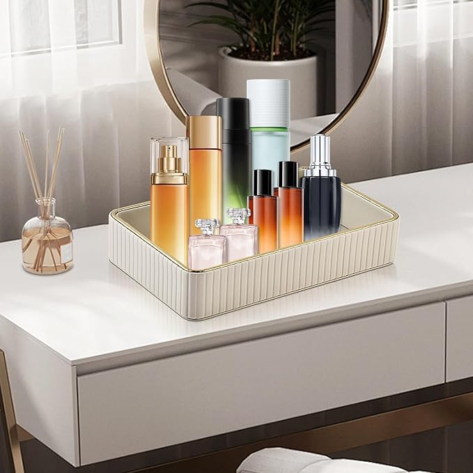 PU Leather Valet Tray,Desk Organizer Tray Nightstand Organizer Trinket Dish Storage Key Bowl Decorative Trays for Phone Wallet Jewelry Watch,Bathroom Bedroom Perfume Vanity Trays,Apricot