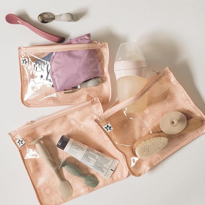 Tiny Twinkle Diaper Bag Organizing Pouches | Mess-Proof Clear Front Travel Organizer Bags | TSA Approved Toiletry Bag Set for Baby and Mom Essentials