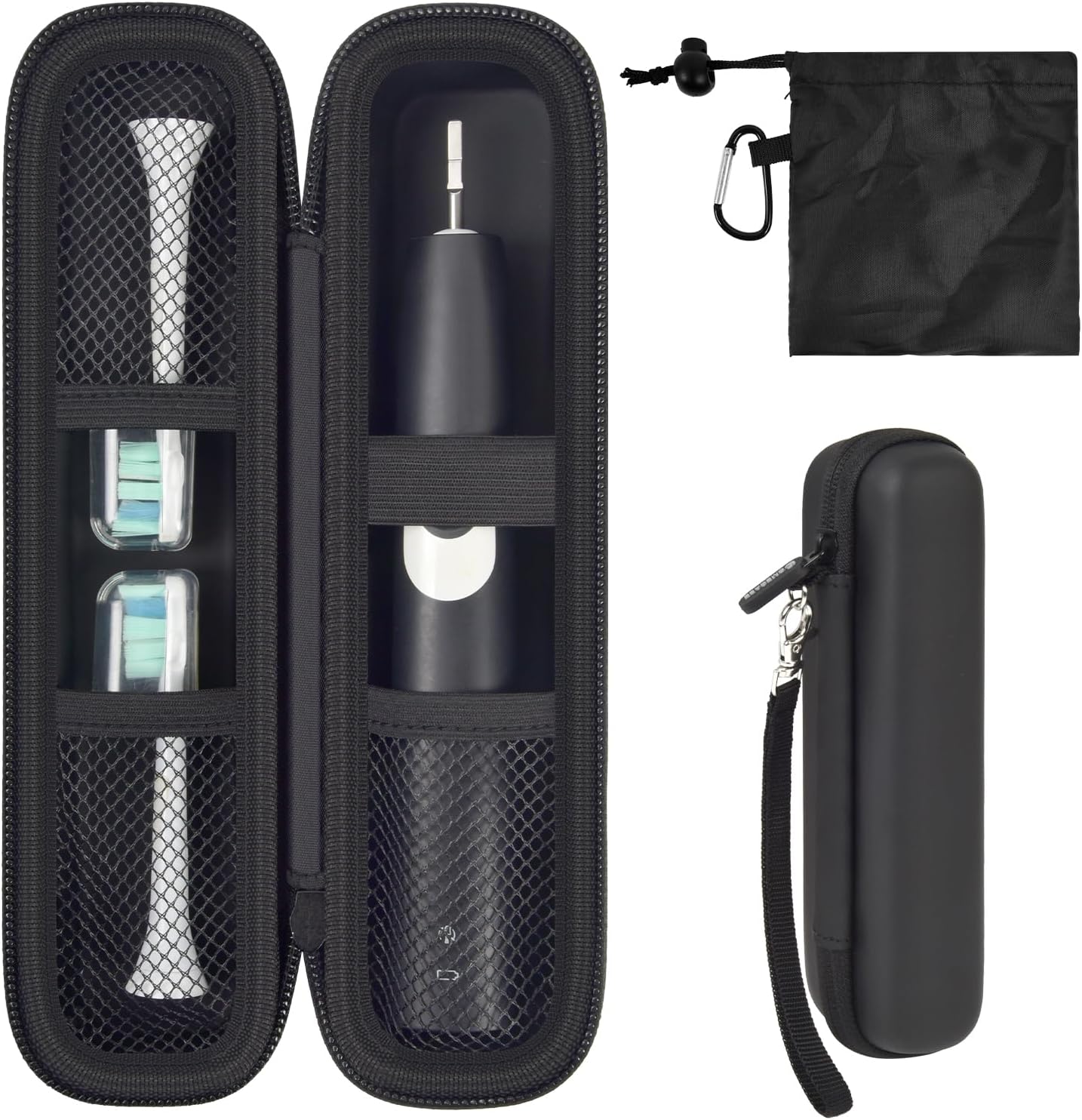 Toothbrush Travel Hard Case Compatible with Oral-B Pro 1000, 2000, 3000, 3500, 1500/ for Philips Sonicare ProtectiveClean 4100 5100 Electric Toothbrush with Mesh Pocket&Carabiner - Black (Bag Only)