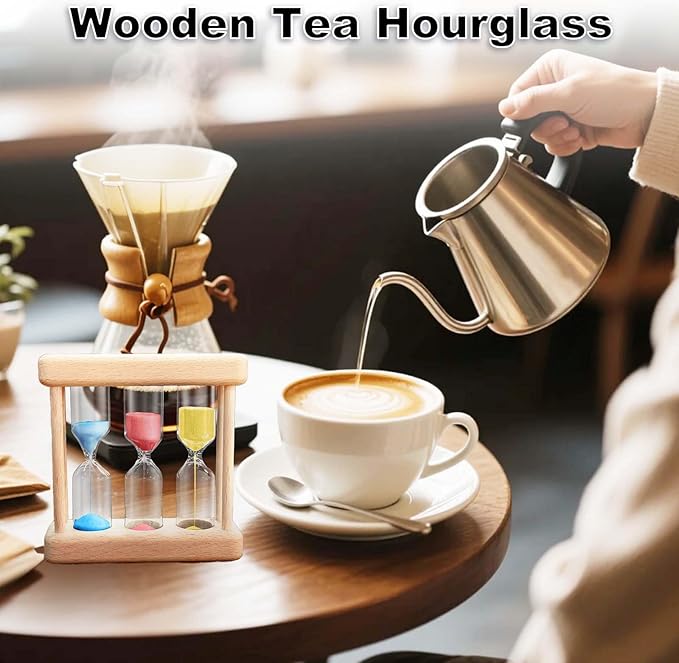 Tea 1-3-5 Minute Sand Timer Hourglass, Small Wooden Frame Blue Sand Clock, Red Colorful Sand Watch, Yellow Reloj De Arena, Unique Hour Glass Sandglass for Kids, Classroom, Home, Desk Decoration