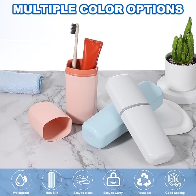 uxcell Travel Toothbrush Case, 7.9x2.6x1.4 Portable Travel Toothbrush Holder with Flat, Plastic Toothpaste Container for Bathroom, Gym, Business Trip, Camping, Pink
