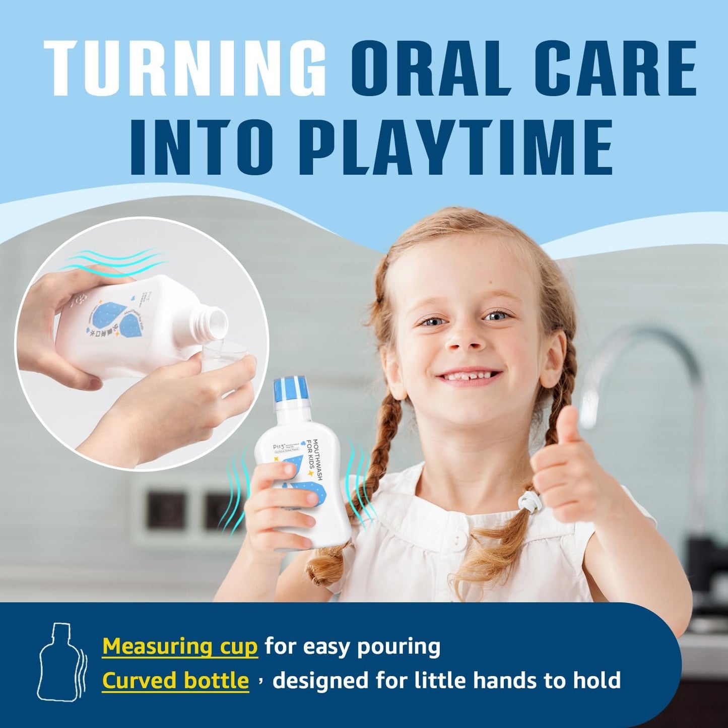 Mouthwash for Kids P113+ Peptide Anti Cavity Mouth Rinse Alcohol Free for Teeth and Gums Safe Oral Hygiene for Newborn to Toddler 11.08 fl oz (11.08 Fl oz, Strawberry)