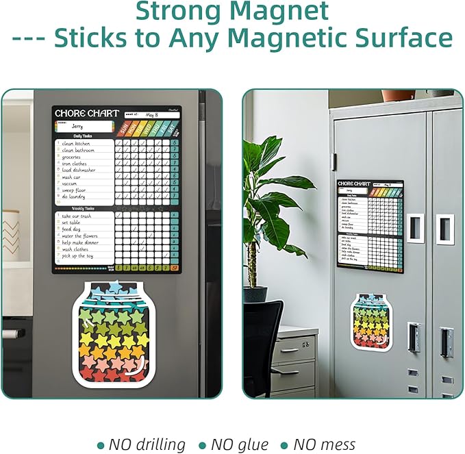 Magnetic Responsibilty Reward Chart for Kids - Magnetic Reward Jar with Stars Included - Ideal for Home Chore Tasks&Reward System