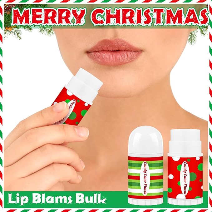 50 Pcs Christmas Lip Balm Bulk Mini Candy Cane Peppermint Flavor Lip Balms Bulk Christmas Stocking Stuffers Xmas Party Gifts Small Thank You Employee Appreciation Gifts for Women Men (Green Red)