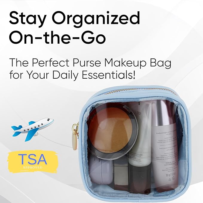 Clear Makeup Bag Mini Pouch for Purse Small Cosmetic Bag Travel Organizer Light Blue Cosmetic Case Pouch