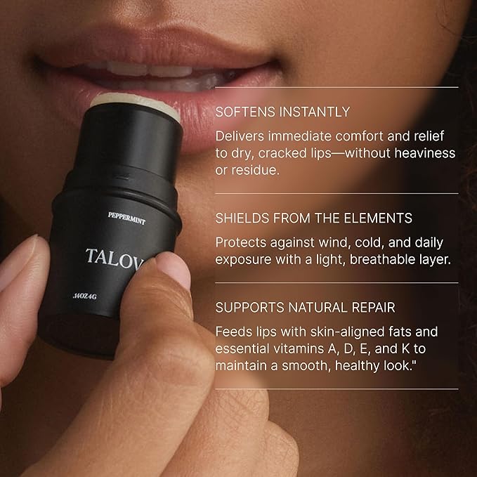 Peppermint Grass-Fed Tallow Lip Balm, Lip Sleeping Mask, Overnight Moisturizer, Natural & Clean Moisturizing Lip Balm w/Vitamins A, D, E, & K, Nourishes & Smooths Texture, Dry & Chapped Lips
