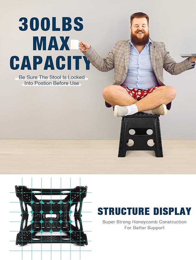 Dyforce Folding Step Stool 13", Heavy Duty Step Stools for Adults and Kids, Compact Foot Stools, Light-Weight Toddler Foldable Step Stool for Kitchen, Bathroom, Holds Up to 300 lbs (Black)