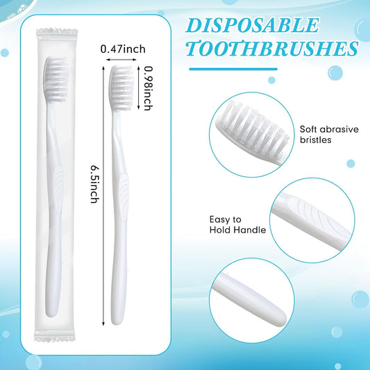 Tessco 500 Pcs Disposable Toothbrushes Individually Wrapped Soft Bristle Tooth Brush Set Travel Toothbrushes Bulk for Adults Oral Hygiene Dental Care Camping Guestroom Hotel(White)